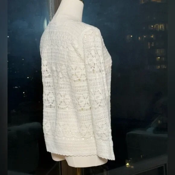 🆕 FARM Rio 🧿 NWOT White Crochet Button Up Cardigan Sweater, Sz S - Picture 6 of 15